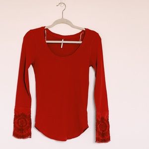 ‘Free People’ Long Sleeve Waffle Top w Cuff Detail